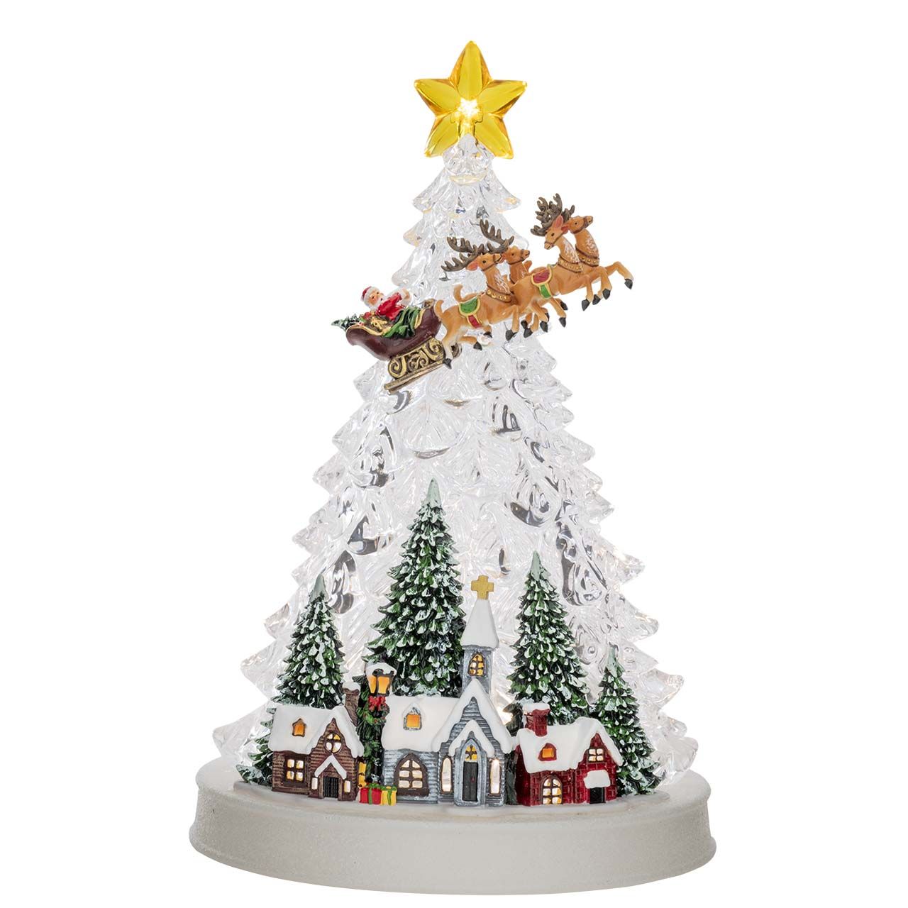 ALBERO IN ACRILICO CON VILLAGGIO NATALIZO RENNE E LED